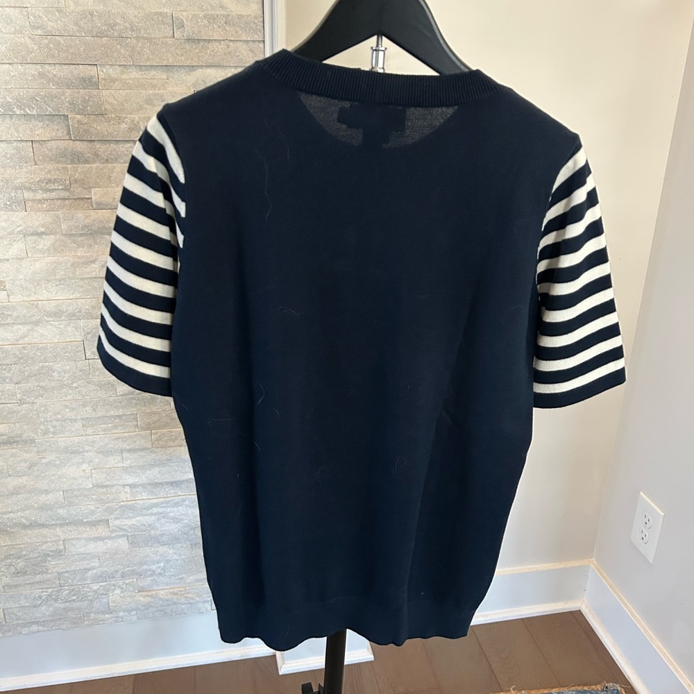 Vineyard Vines Navy Anchor Knit Sweater | Nautical Striped Sleeves | Medium - Picture 2 of 5